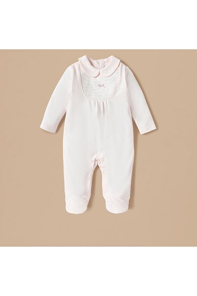 giggles Embroidered Closed Foot Sleepsuit with Long Sleeves and Snap Button Closure