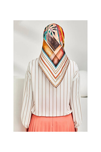 Armine Серія «Ностальгія» Шовковий шарф з твілу 8319D-35 Квітковий візерунок КРЕМ-КАВОВИЙ