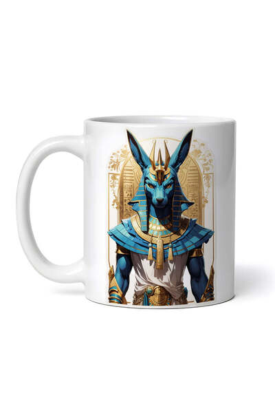 OEM Cană albă personalizată, bustul zeului egiptean Anubis, INOVATIX®. 330ml