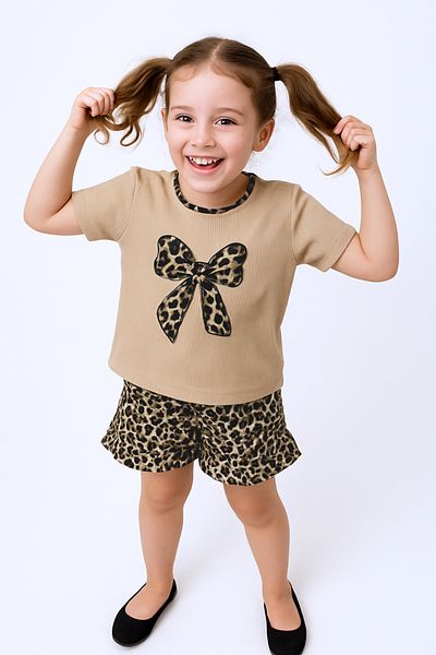 HÇM Girl's Shorts Skirt Suit Leopard Printed Frill B1