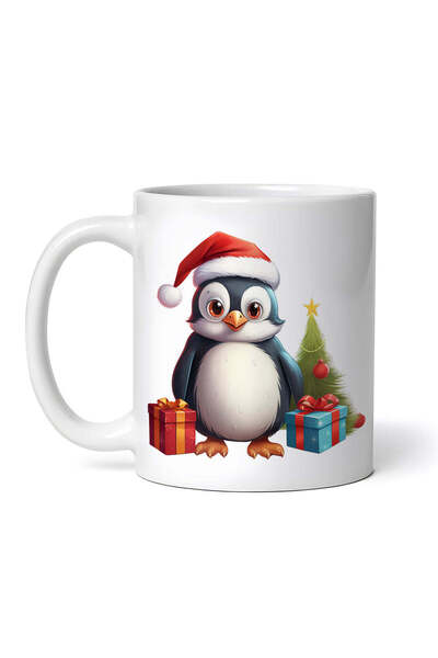 OEM Cană albă personalizată, Pinguin cu cadouri de Crăciun, INOVATIX®. 330ml