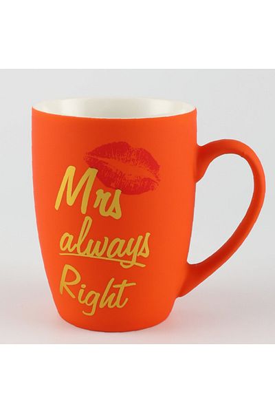 PUFO Mrs Right Matte Ceramic Mug, For Coffee Or Tea, 360 Ml, Orange