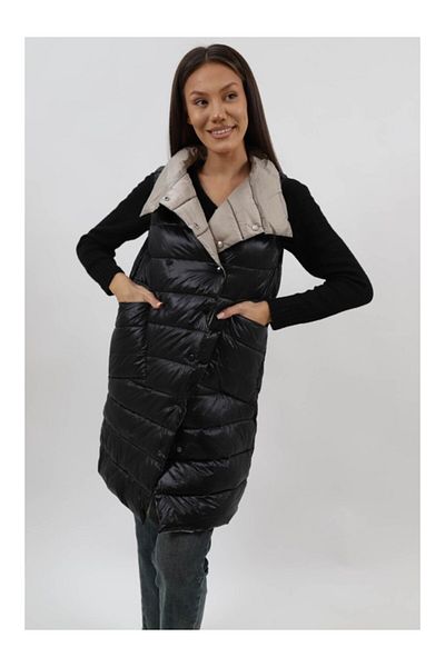 CHANGE OFF LONG REVERSIBLE QUILTED VEST WITH LUCETTE POCKET Black S-M