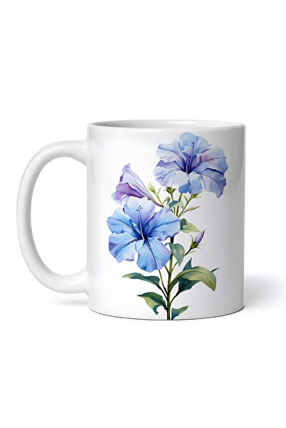 OEM Εξατομικευμένη λευκή κούπα, Μπλε Πετούνιες, INOVATIX®. 330ml