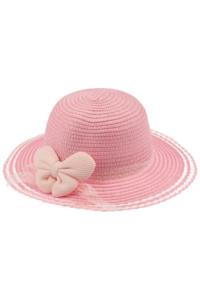 Kitti Baby Girl Children's Bow Detailed Straw Hat (2-6 Years)