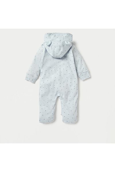 Juniors All-Over Star Print Hooded Sleepsuit with Long Sleeves and Ear Applique