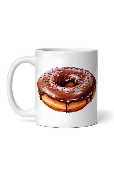OEM Personalized white mug, Chocolate donut and colorful candies, INOVATIX®. 330ml