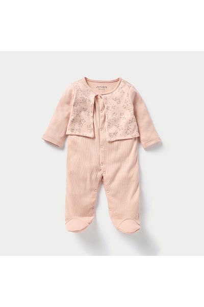 Juniors Ribbed Closed Feet Sleepsuit with Long Sleeves and Deer Soft Toy