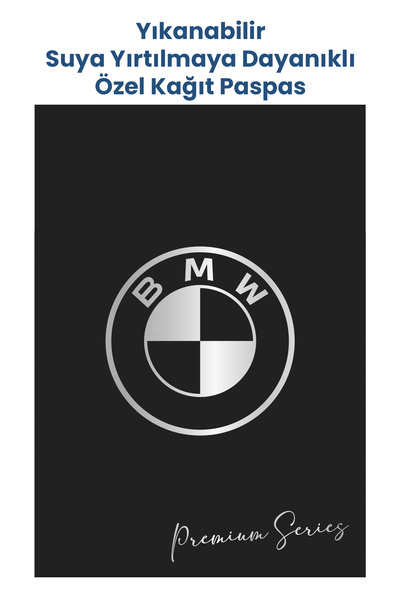 BALKAN AMBALAJ Suya Dayanıklı Yıkanabilir BMW Oto Paspas Kağıdı Siyah Gümüş Baskı 50 Adet - 35x50cm - Kalın