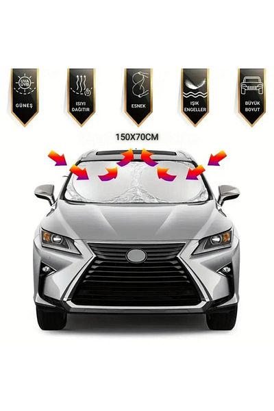 Polham 150x70 Cm Paravan universal pentru parbriz pentru mașină, compatibil cu sedan, SUV și hatchback, UV