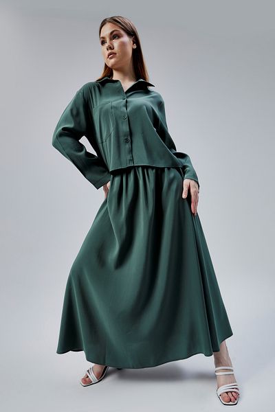Bolivente Khaki Elastic Waist Modal Woven Skirt