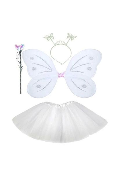 PRATİKOBA White Butterfly Costume - White Butterfly Costume Accessory Set 4 Pieces