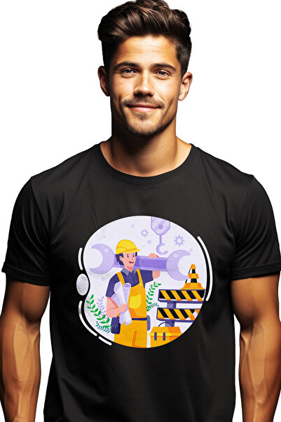 StoryGift Romania Tricou bărbătesc cu muncitor, construcții, unelte, cheie, p...