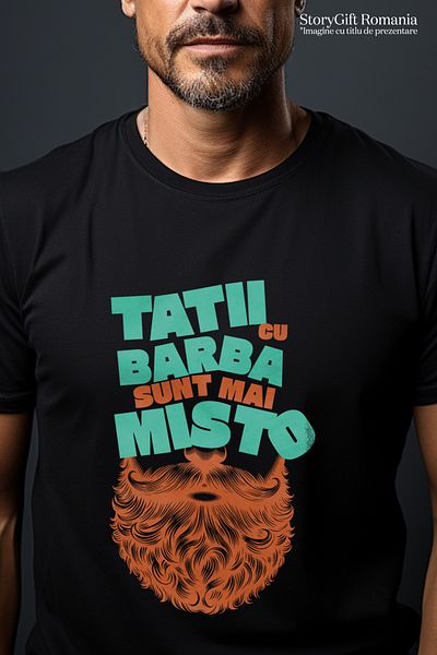 StoryGift Romania Tricou Barbati Tata Cu Barba Este Cel Mai Misto Familie Copii Cu Imprimeu Pe Fata, 100% Bu Stg