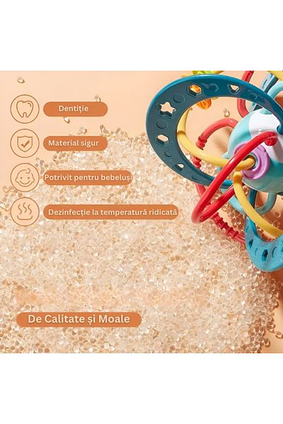 Velixo Baby Rattle Toy, Ball with Rings, Non-Toxic, Teething Aid, Easy Grip, Develops Motor Skills