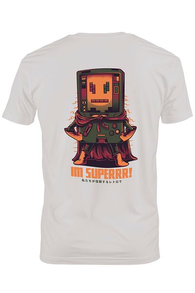 StoryGift Romania Men's T-Shirt With Childhood Video Game Controller With Superhero Cape, Orange Text Stg