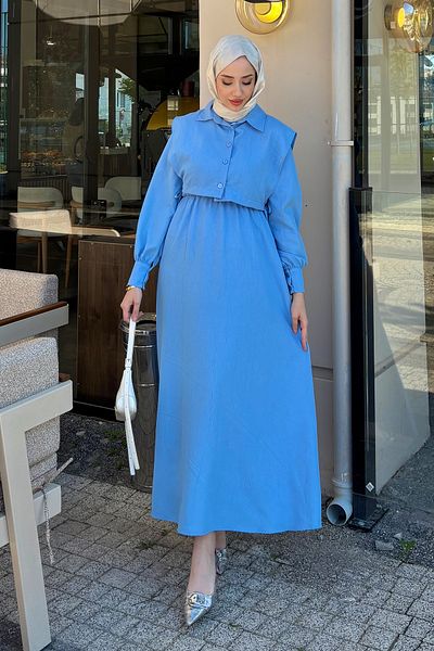 Tesettür Diyarı Γυναικείο Ρούχο Hijab Φόρεμα Bolero-Blue