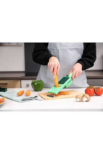 MACVI Dispozitiv de Feliat, Tocat si Maruntit Macvi®, 20+ Taieturi, Legume si Fructe, Alb/Verde