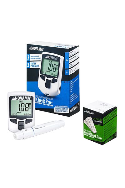 Novama 3-in-1 Novama MultiCheck Pro + device and uric acid tests, 25 tests/box