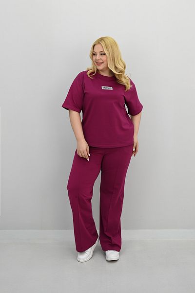 Koza Butik Women's Large Size Short Sleeve Label Detailed Loose Wide Leg Tracksuit Set 8196-25