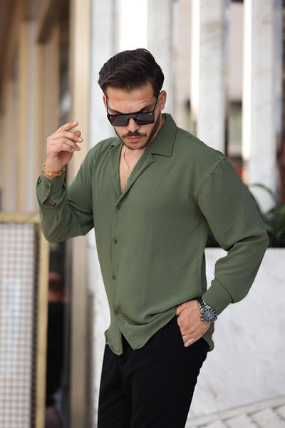 Tex Republic Ανδρικό πράσινο πουκάμισο με υφή Oversize Casual Aerobin