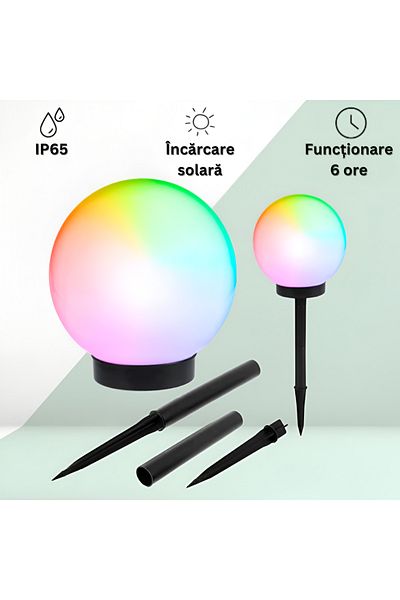 Velixo 4 lumini solare de grădină cu LED RGB, glob mat, cu țăruș, senzori de mișcare și lumină, impermeabile IP65