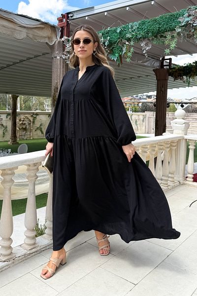 ModaPlaza Rochie lungă cu nasturi cu rever pentru femei 2527