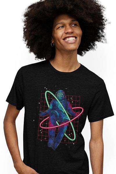 StoryGift Romania Tricou Barbati Cu Astronaut Gravitand In Jurul A Doua Inele Verde Rosu, Spatiu Infinit, Ca Stg