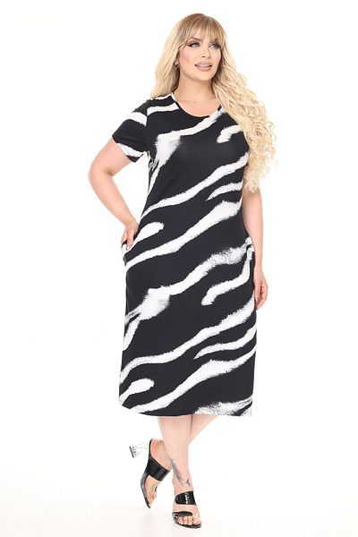 modayız Summer Double Pocket Short Sleeve Stretchy Plus Size Dress 10B-2669