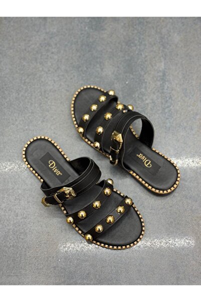 DİVA Чорні шкіряні жіночі щоденні капці