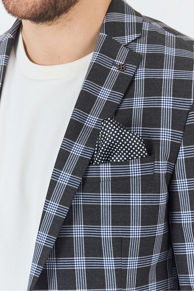 Frappoli Riccardo Men's Anthracite Plaid Checked Polyester Fabric Slim Fit Sports Blazer Jacket