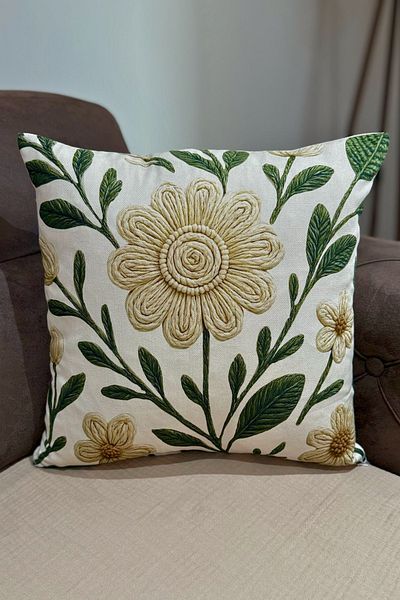KAMİZ Punch Embroidery Patterned Digital Printed Throw Pillow Cover