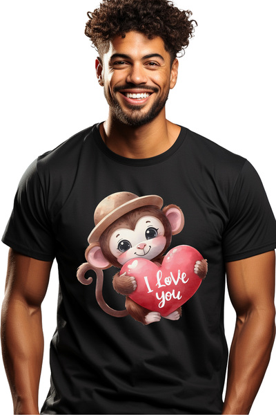 StoryGift Romania Tricou bărbătesc cu o maimuță exploratoare care ține o inim...