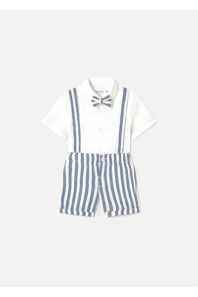 MAYORAL Baby Boy Striped Bow Tie Shirt Salopet Suit Blue 1250