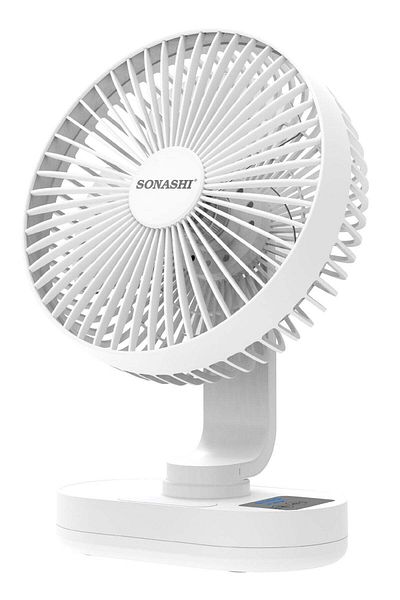 sonashi 8 Inch Rechargeable Table Fan With LED Light - 3 Speeds High/Medium/Low | Continuous Working Of 2 Ho