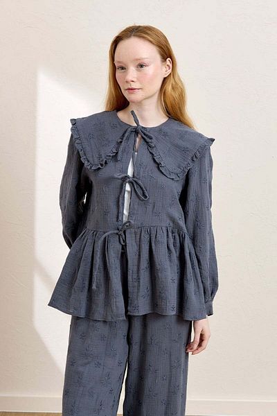 Ceylan Otantik Μπλούζα Indigo Scalloped Muslin με φιόγκο