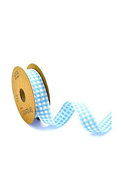 FANTASTIC KURDELE Panglică cu model în carouri albastru alb 2 cm x 10 m – pentru ambalaj cadouri, decorațiuni și meșteșuguri