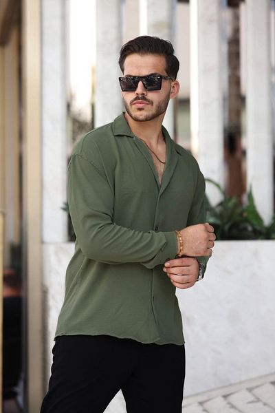 Tex Republic Ανδρικό πράσινο πουκάμισο με υφή Oversize Casual Aerobin