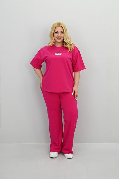 Koza Butik Women's Large Size Short Sleeve Label Detailed Loose Wide Leg Tracksuit Set 8196-25