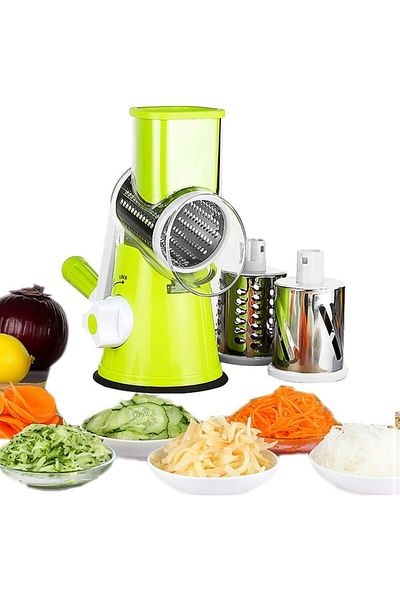 MACVI Feliator Manual pentru Legume Macvi®, 3 Lame, Plastic/Inox, Verde, 25x11.5x23.5 cm
