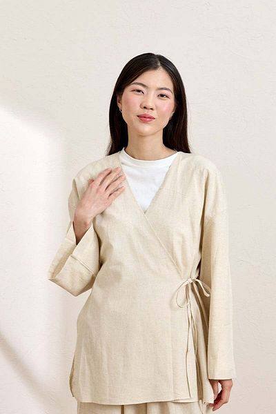 Ceylan Otantik Cream Organic Linen Tunic with Ties
