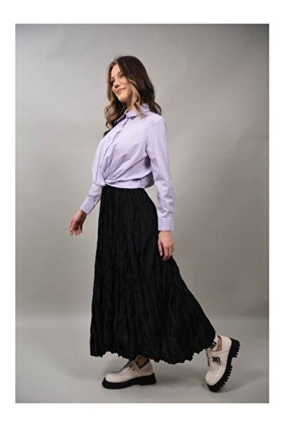 Caspiche Fusta Cu Efect Crinkle Asimetrica In Partea De Jos Splendore Talie Unica Negru