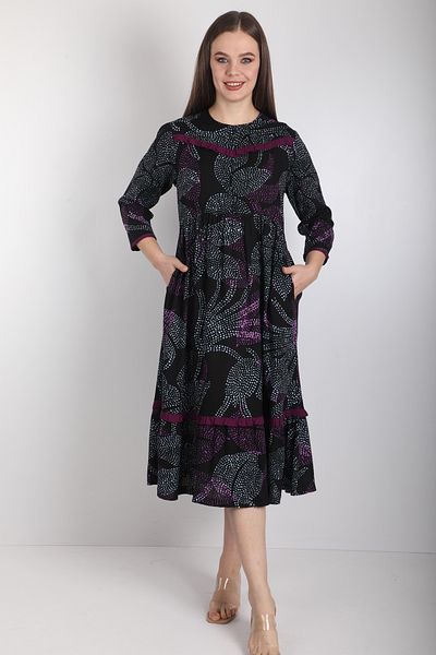 İMAJİNAL Rochie de damă neagră 100% viscoză cu modele