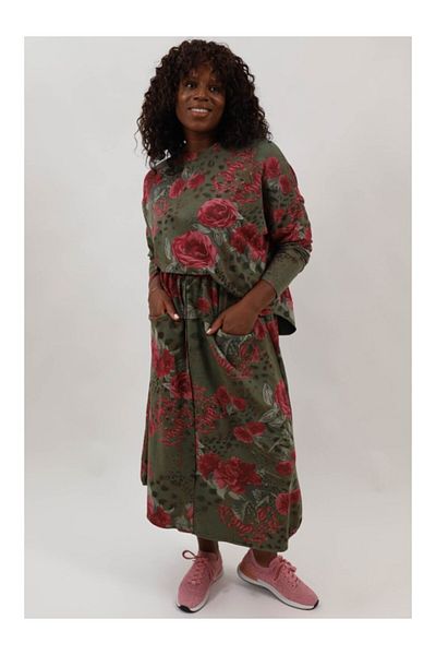 FASHIONLAND SPORT SKIRT WITH ELASTIC WAIST AND POCKET FLORAL PRINT DONATELLA ONE-WAIST Kaki