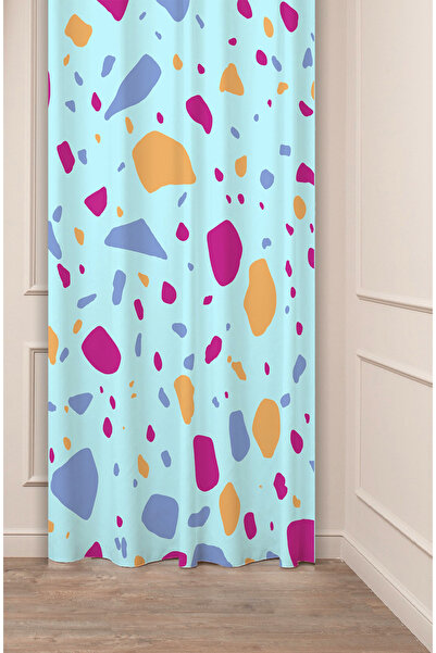 GREENDECOR Geometric Shape Blue Pink Purple Patterned Special Design Digital Printed (Single Wing) Modern Stylish Background Curtain