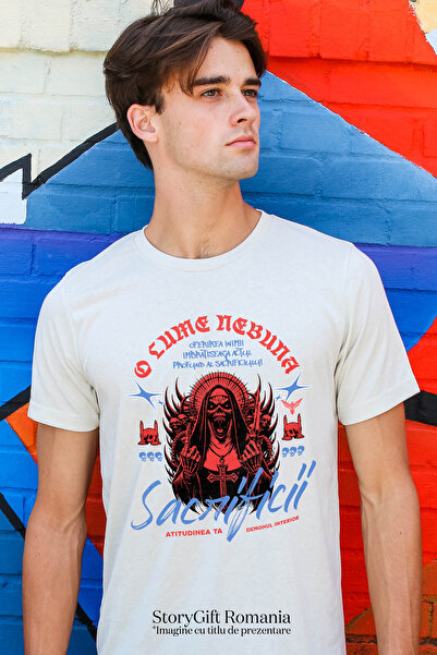 StoryGift Romania Men's T-Shirt Sacrifices - A Crazy World With Print On The Front, 100% Cotton, White, M Left