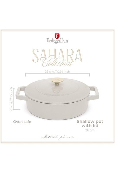 Berlinger Haus Cast iron saucepan with lid 26 cm Sahara Berlinger Haus BH 6530, cream, non-stick