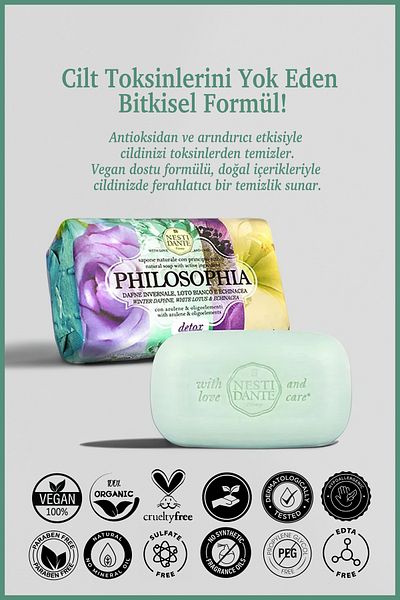 Nesti Dante Philosophia Detox Solid Soap 250 Gr |   Detox and Brightening |   Laurel, Lotus Flower, White