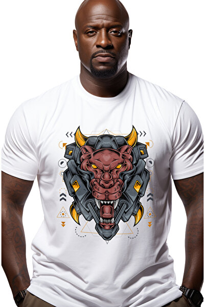 StoryGift Romania Tricou Barbati Cu Leopard, Mecha, Robot, Cyberpunk, Geometr...