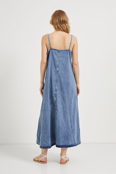 Arma Life Kadın Denim Askılı Yazlık Uzun Buz Mavi Kot Elbise